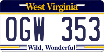 WV license plate OGW353