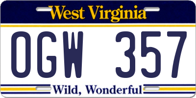 WV license plate OGW357