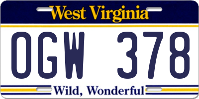 WV license plate OGW378