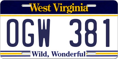 WV license plate OGW381