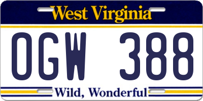 WV license plate OGW388