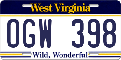 WV license plate OGW398