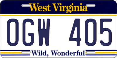 WV license plate OGW405