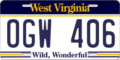 WV license plate OGW406