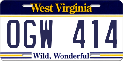WV license plate OGW414