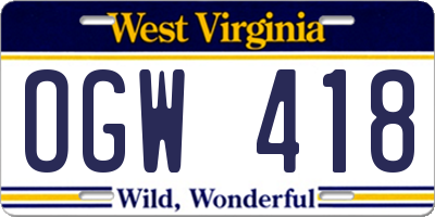 WV license plate OGW418