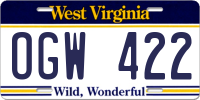WV license plate OGW422