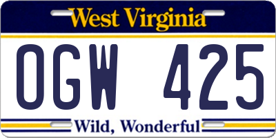 WV license plate OGW425