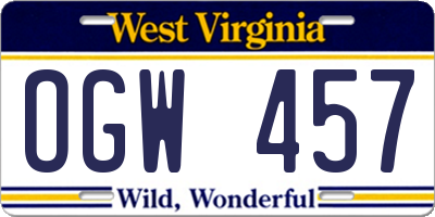 WV license plate OGW457