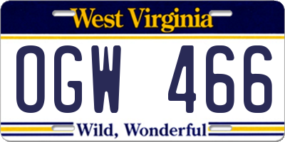 WV license plate OGW466
