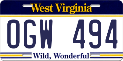WV license plate OGW494