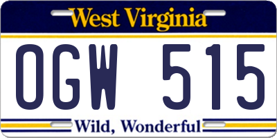 WV license plate OGW515