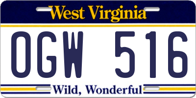 WV license plate OGW516