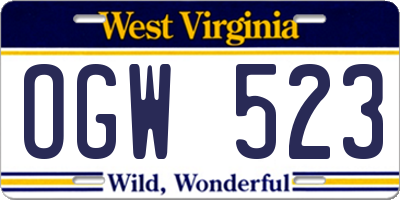 WV license plate OGW523