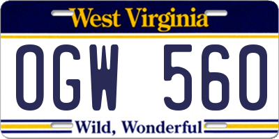 WV license plate OGW560