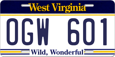 WV license plate OGW601