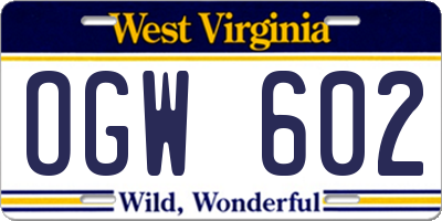 WV license plate OGW602