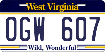 WV license plate OGW607