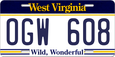 WV license plate OGW608