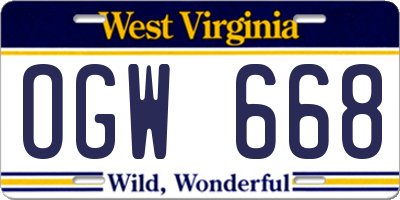 WV license plate OGW668
