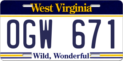 WV license plate OGW671