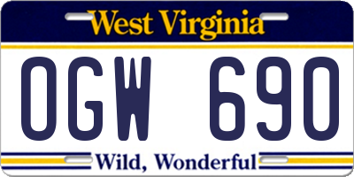 WV license plate OGW690