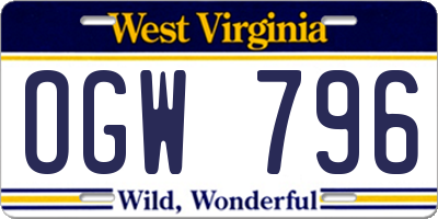 WV license plate OGW796