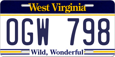 WV license plate OGW798