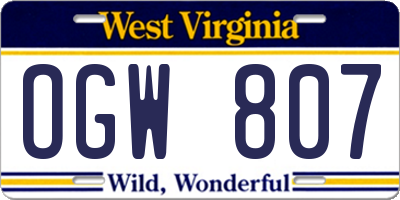 WV license plate OGW807