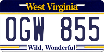 WV license plate OGW855