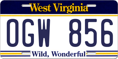 WV license plate OGW856