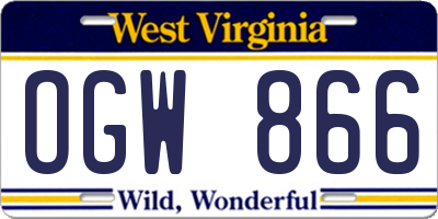WV license plate OGW866