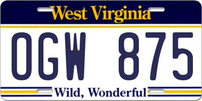 WV license plate OGW875