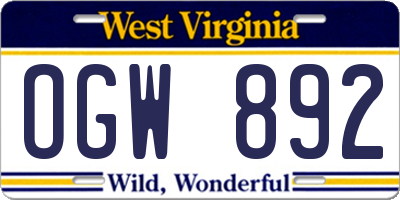 WV license plate OGW892