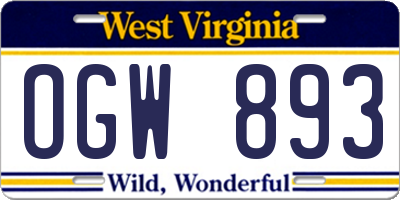 WV license plate OGW893