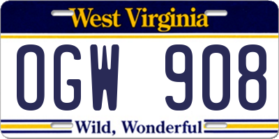 WV license plate OGW908