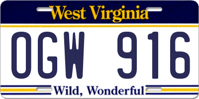 WV license plate OGW916