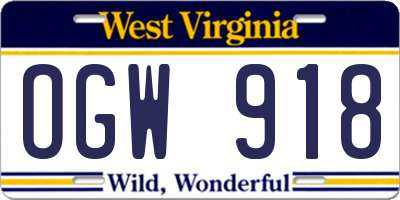 WV license plate OGW918