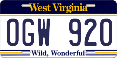 WV license plate OGW920