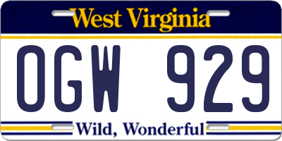 WV license plate OGW929