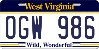 WV license plate OGW986
