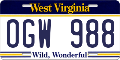 WV license plate OGW988