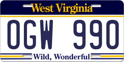 WV license plate OGW990