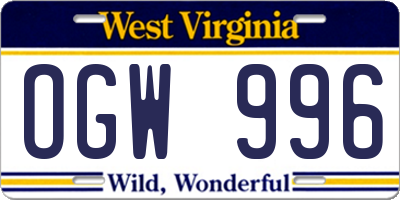 WV license plate OGW996