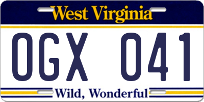 WV license plate OGX041
