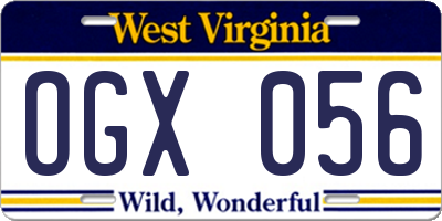WV license plate OGX056