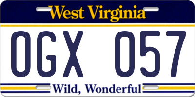 WV license plate OGX057