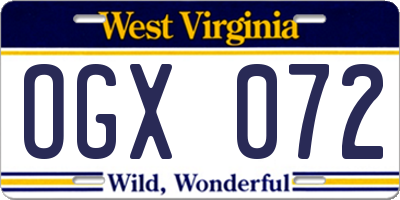 WV license plate OGX072