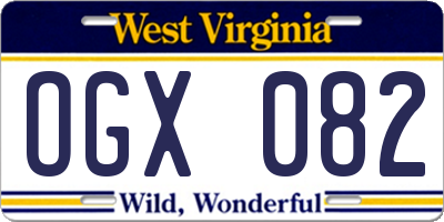 WV license plate OGX082