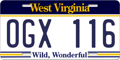 WV license plate OGX116